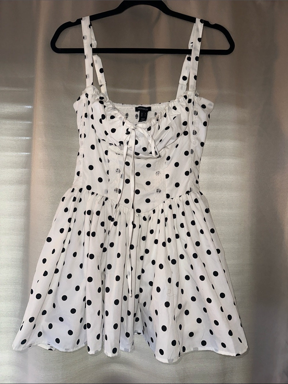 Polka Dot Tie-Front Dress - White&Black